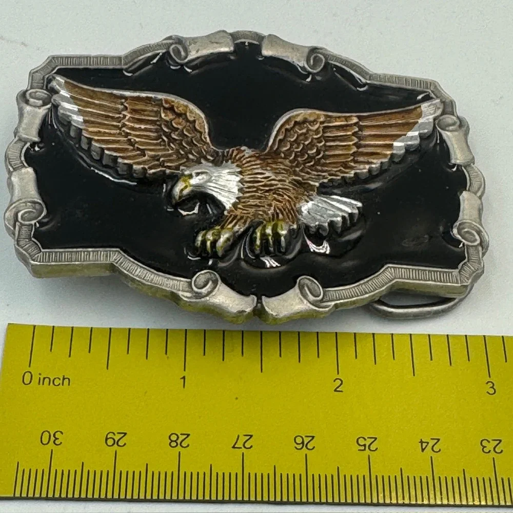 Bald Eagle‎ Belt Buckle Western Americana Black Enamel Silver Tone